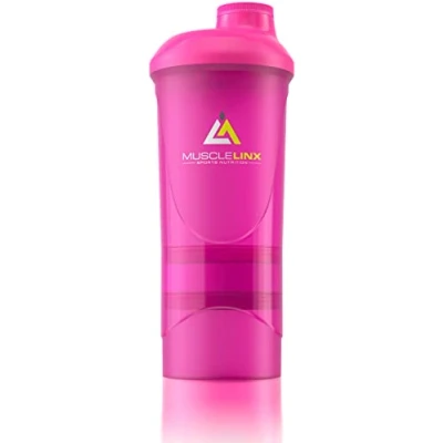 Image of Pink Protein Shaker Plus Storage Screw top 100% Leak Proof Drinks Bottle 500ml to 700ml by Musclelinx