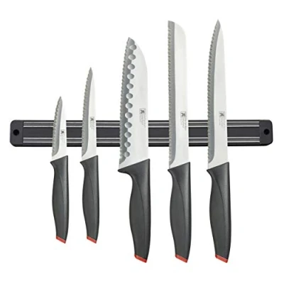 Image of Richardson Sheffield R02300P506KB4 Laser 5pc Knife Set with Magnetic Rack Kitchen Knives, Stainless Steel, Black