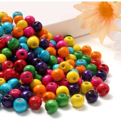Image of HERZWILD Wooden Beads for Threading Approx. 600 Pieces Colourful Coloured Craft 10 mm DIY Jewellery Making (10 mm)