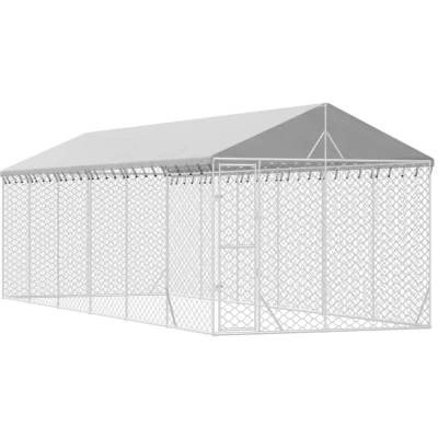 Image of &quot;vidaXL Large Outdoor Dog Kennel with Roof Spacious and Secure, 3x9x2.5m, Silver Galvanised Steel Ideal for Dogs, Rabbits, Chickens, Ducks Other Small Pets&quot;