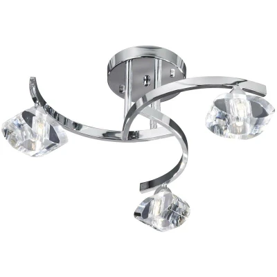 Image of Sculptured Ice 3 Light Semi Flush Multi Arm Ceiling Chrome and K9 Glass, G9