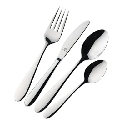 Image of Grunwerg Windsor 4 Piece Children’s Cutlery Set, 18/10 Stainless Steel, Metallic Silver