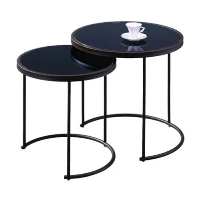Image of ASPECT Visio Set of 2 Round Nesting Table Glass, Tempered, Black/Brown, 50(H) cm/42 Dia x 45(H) cm, 5055018452360