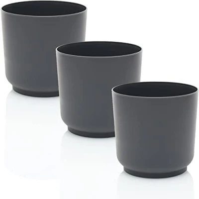 Image of idea station Plastic Plant Pot Set 3 x 13 cm anthracite Shatterproof and round Pots Suitable for Variety of Plants Timeless Modern Design Available in 2 Sizes