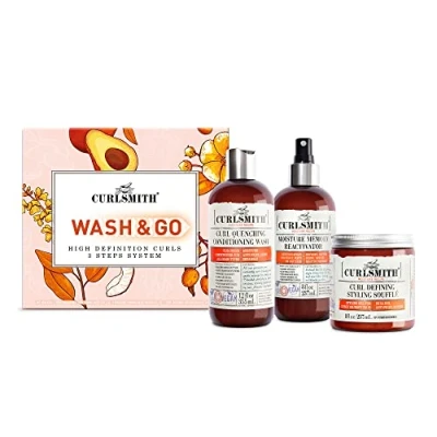 Image of Curlsmith Wash &amp; Go High Definition Curls Kit: 3 Step System Vegan Haircare for Dry, Wavy, Curly or Coily Hair