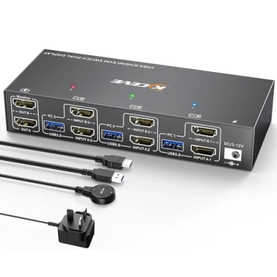 Image of YOUTINGHDAV KVM Switch 2 Monitors 3 Computers, USB 3.0 HDMI 2.0 EDID, Dual monitor 4K@60Hz, for Computers Share Mouse Keyboard, with Wired Remote