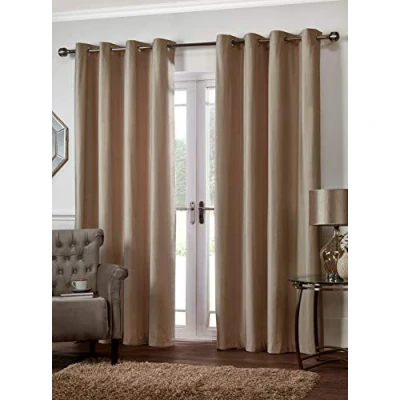 Image of 66&quot; x 90&quot; (168cm 228cm) Luxury Mink Brown Plain Matte Velvet Plush Soft Touch Ring Top Eyelet Pair Curtains Lined Heavy Fabric By SW Living