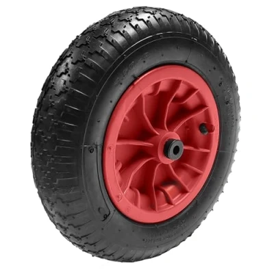 Image of 14&quot; inch Wheelbarrow Wheel Pneumatic Inflatable Tyre 3.50 8 REPLACEMENT RED Rubber 14 350