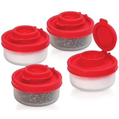 Image of Salt and Pepper Pots Shakers in a Range of Sizes Non Toxic Set for Home, Camping, Picnics, Lunch Boxes Transparent Small, 4 Pack