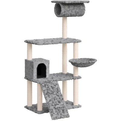 Image of vidaXL Cat Tree with Sisal Scratching Posts Light Grey 131 cm