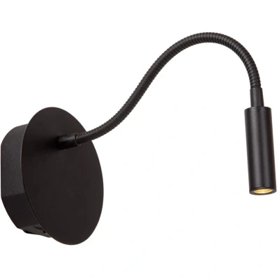 Image of Lucide LED battery wall spotlight Jolijn, black, flexible arm, Ø 11 cm, magnet