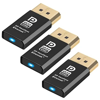 Image of DisplayPort 4K60Hz Headless Ghost Display Emulator for PC DP Dummy Plug Fit 1080@120Hz 4096x2160@60hz FHD Pack of 3
