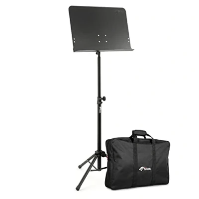 Image of TIGER MUS14 BG Telescopic Orchestral Sheet Music Stand with Bag Orchestras, Schools, Singers and Solo Musicians Lip height 62 102cm Black