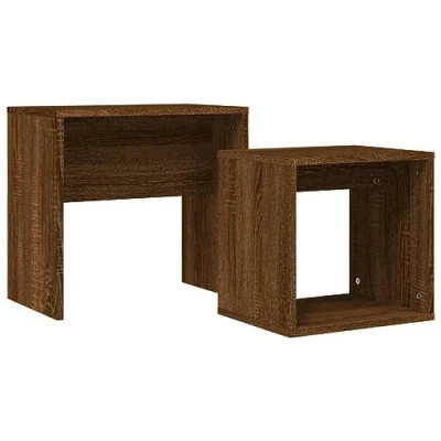 Image of vidaXL 2 pcs Nesting Console Tables in Brown Oak Engineered Wood Construction with a Sturdy Metal Frame Versatile Functionality Industrial Style Design