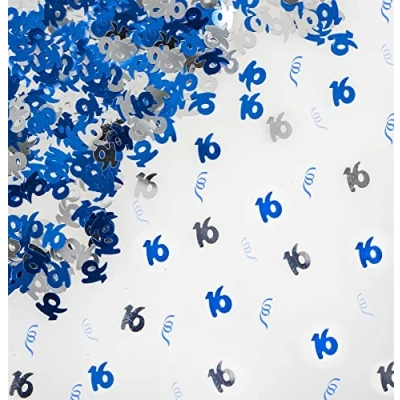 Image of 28g Blue &amp; Silver 16th Birthday Confetti Foil Metallic Glitz Table Scatter Sprinkles Age Bday Party Decorations