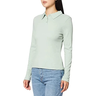 Image of NA KD Women&#039;s Buttoned Collar Top Shirt, Largeight Green, 3X Large
