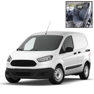 Image of To Fit Ford Transit Courier Front Seat Covers Tailored Heavy Duty Waterproof (With Folding Passenger Seat) Black My Van MVSC541BAD3 (2024 Onwards)