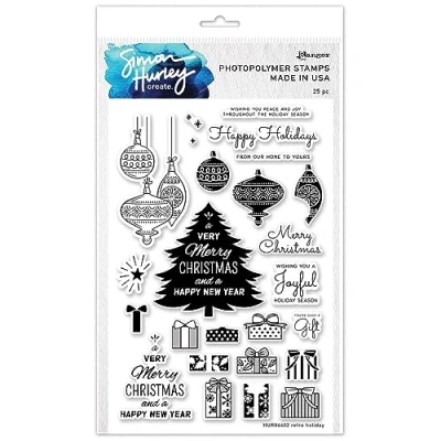 Image of Ranger Retro Holiday Clear Stamp Set by Simon Hurley Create.