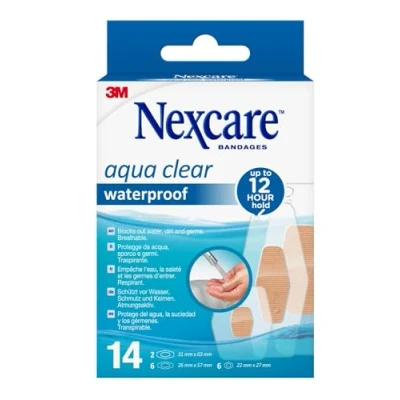 Image of Nexcare Aqua Clear Waterproof Plasters, Assorted Sizes, 14 Plasters per Pack, for Wounds, Minor Scratches and First Aid Kits