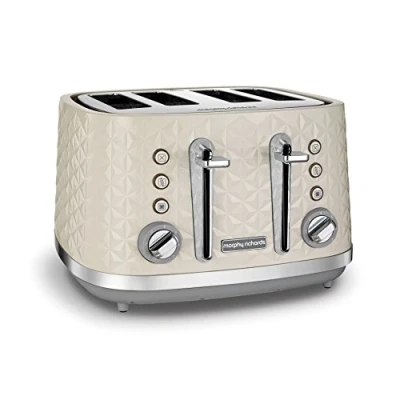 Image of Morphy Richards Vector 4 Slice Toaster, High Gloss Geometric Design, Defrost and Reheat, Variable Width Slots, Removeable Crumb Tray, Cream, 248132