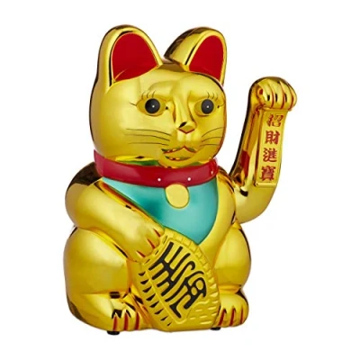 Image of Relaxdays XXL Waving Cat, Maneki Neko, Battery Powered Paw, Good Fortune &amp; Wealth Charm, 48 cm, Golden
