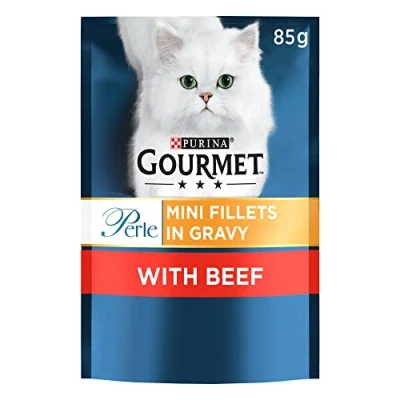 Image of Gourmet Mini Fillets in Gravy Beef Wet Food Pouch for Adult Cat, 24 x 85g