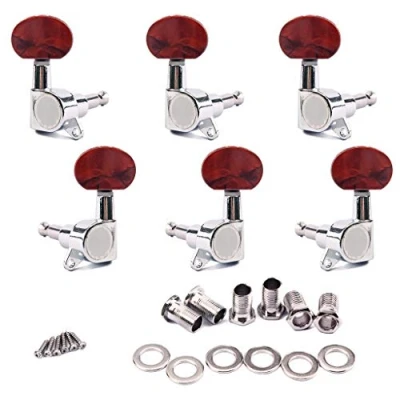 Image of Alnicov 3L3R Enclosed Tuning Pegs Machine Head Tuners Amber Plastic Buttons For Electric Or Acoustic Guitar,Chrome