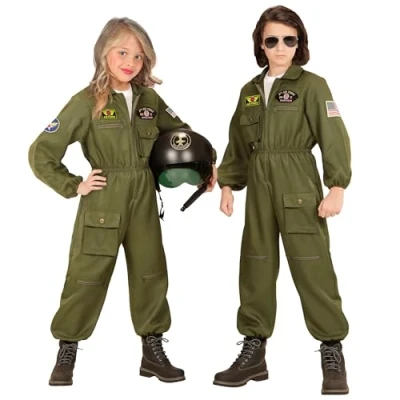 Image of W WIDMANN MILANO Party Fashion Unisex Child Fighter Jet Pilot Costume, Jumpsuit, Aviation, Soldier, Military, Carnival, Theme Parties