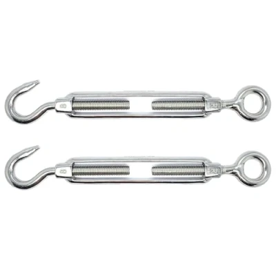 Image of M6 x 90mm Eye &amp; Hook Turnbuckles Wire Tensioner Strainer Open Closed Threaded A4 Marine Grade Stainless Steel (Pack of 2)