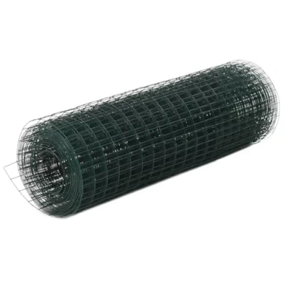 Image of vidaXL Chicken Wire Fence PVC Coated Steel with Square Mesh Poultry Confinement and Protective Fencing Green Size: 25x0.5 m