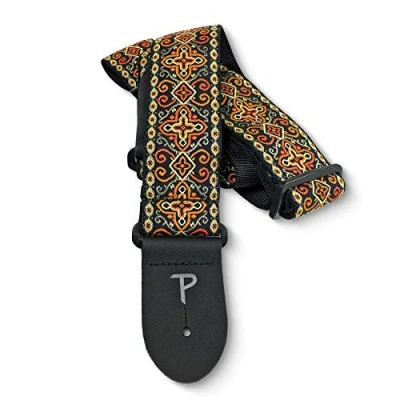 Image of Perri’s Leathers Ltd. Guitar Strap Nylon Jacquard Orange Cross Adjustable for Acoustic/Bass/Electric Guitars Made in Canada (TWS 6726)