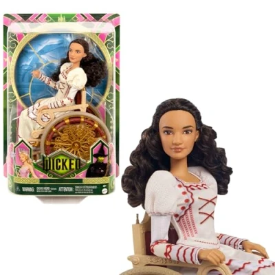 Image of Mattel Wicked, Nessarose Fashion Doll &amp; Accessories, Including Wheelchair, with Brown Curly Hair, Possibility Removable Ballroom Look, HXY36