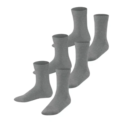 Image of FALKE Unisex Kids Family 3 Pack K SO Cotton Plain Pairs Socks, Grey (Light Melange 3390), 12 2.5