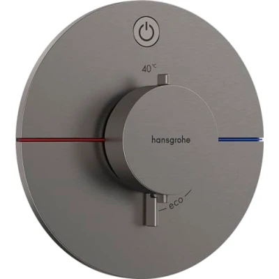Image of hansgrohe ShowerSelect Comfort S thermostat conceiled, bathroom tap with safety stop at 40 C, round for showers and bath tubs, shower mixer 1 function, brushed black chrome, 15553340