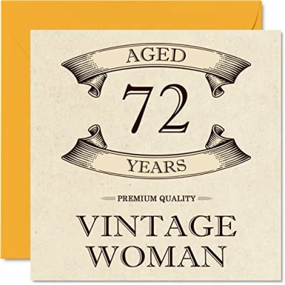 Image of Vintage 72nd Birthday Cards for Women Aged 72 Years Fun Card Mum Sister Wife Granny Nanny Grandma Auntie, 145mm x Ladies Greeting Cards,