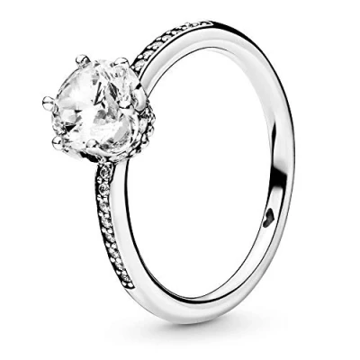 Image of PANDORA Signature Women&#039;s Sterling Silver Sparkling Crown Cubic Zirconia Solitaire Ring, Size 48, No Box