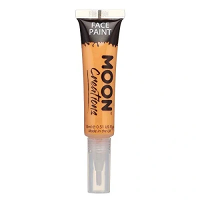 Image of Moon Creations Face &amp; Body Paint Tubes with Brush Applicator Orange 15ml Ready to Use Cruelty Free, Made in UK for Kids, Adults, Fancy Dress, Festivals, Halloween