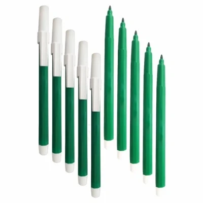 Image of Felt Tip Pens, GREEN, Fibre Fine Point, Pack of 10, Colouring Drawing Write Sketch Mark Draw, School Office Home Use, iVAIDEX Black Ball Pen