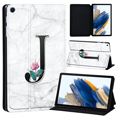 Image of Printed Case for Samsung Galaxy Tab A8 10.5 Inch 2022 (SM X200/X205/X207), Slim Lightweight Protective Hard Cover Trifold Stand with Auto Sleep/Wake (letter J on white marble)
