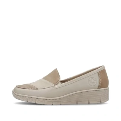 Image of Rieker 53785 Doris Wedge Heel Leather Slip on Shoes (Beige, UK Footwear Size System, Adult, Women, Numeric, Medium, 6)
