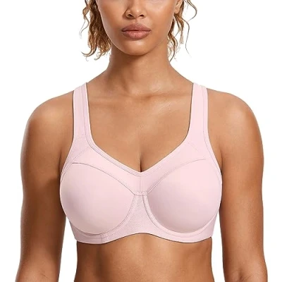 Image of SYROKAN Women&#039;s High Impact Sports Bra Underwire Full Support Racerback Padded Running Rhodonite Pink 40DD