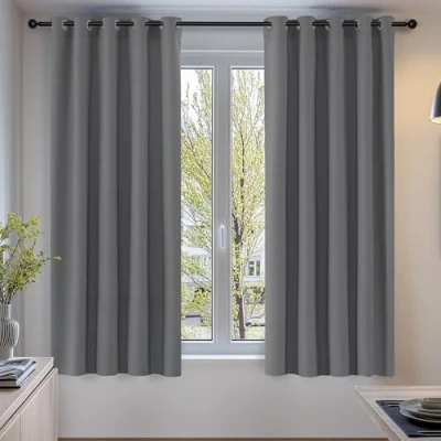 Image of Deconovo Super Soft Thermal Insulated Window Treatment Ring Top Blackout Curtains for Livingroom 66 x 54 Drop Inch Light Grey 2 Panels