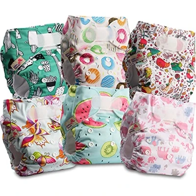 Image of Littles and Bloomz Baby Reusable Pocket Nappy Cloth Diaper, Standard Hook Loop, 6 Nappies, FLV2 0605