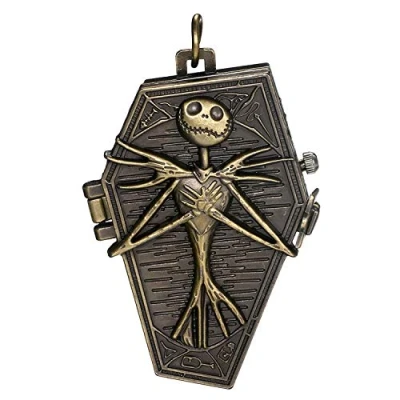 Image of JewelryWe Vintage Pocket Watch Novelty Halloween Skull Skeleton Quartz Necklace for Christmas Xmas