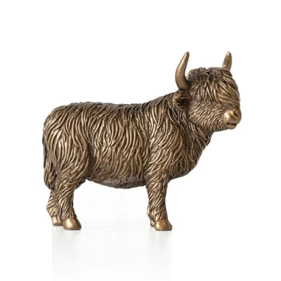 Image of Prodbuy Standing Highland Cow Small 12.5cm Decorative Ornament with Bronze Colour Resin Finish