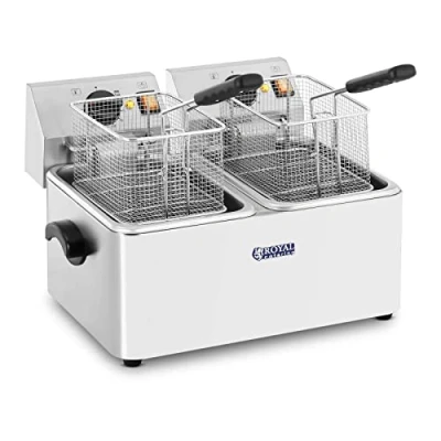 Image of Royal Catering RCEF 08D EGO Electric Deep Fryer Double Commercial Fat (2 x 8 L, 2 2,500 W, 230 V, E.G.O. Thermostat) Stainless Steel
