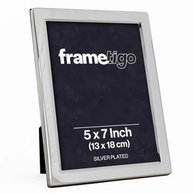 Image of Frametigo Silver Plated Flat Edge Photo Frame Fits Size 5&quot;x7&quot; (13x18cm)