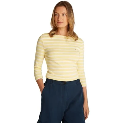 Image of Tommy Hilfiger NEW CODY SLIM BOAT Long sleeved top, Women&#039;s, Size: XL, Citronella/ecru