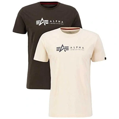 Image of Alpha Industries Label 2 PACK Print Tshirt, Men&#039;s, Size: Small, Black olive/jet stream white