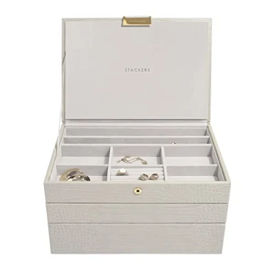 Image of Stackers Putty Croc Textured Classic Medium Jewellery Box, Set of 3